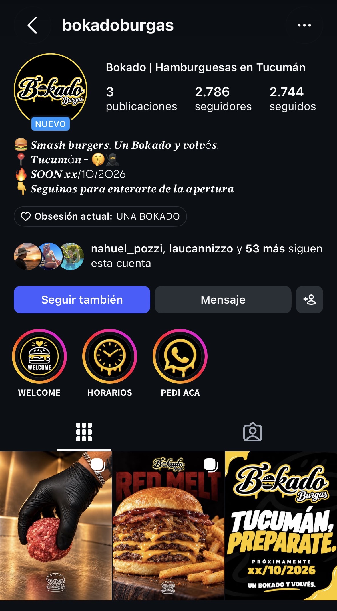 Publicaciones de Bokado: smash burger, Red Melt y anuncio de apertura